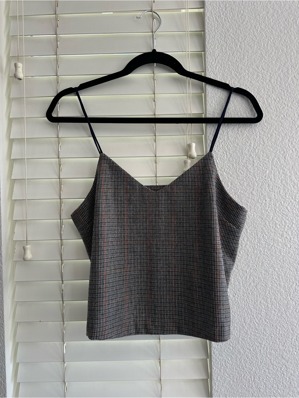 J.O.A. Gray Checked V-Neck Spaghetti Strap Tank